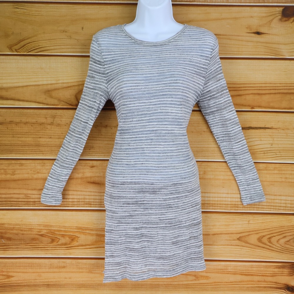 Old Navy Tunic Sweater Womens XS Gray Striped Sheer Cotton Blend LIGHTWEIGHT NWT